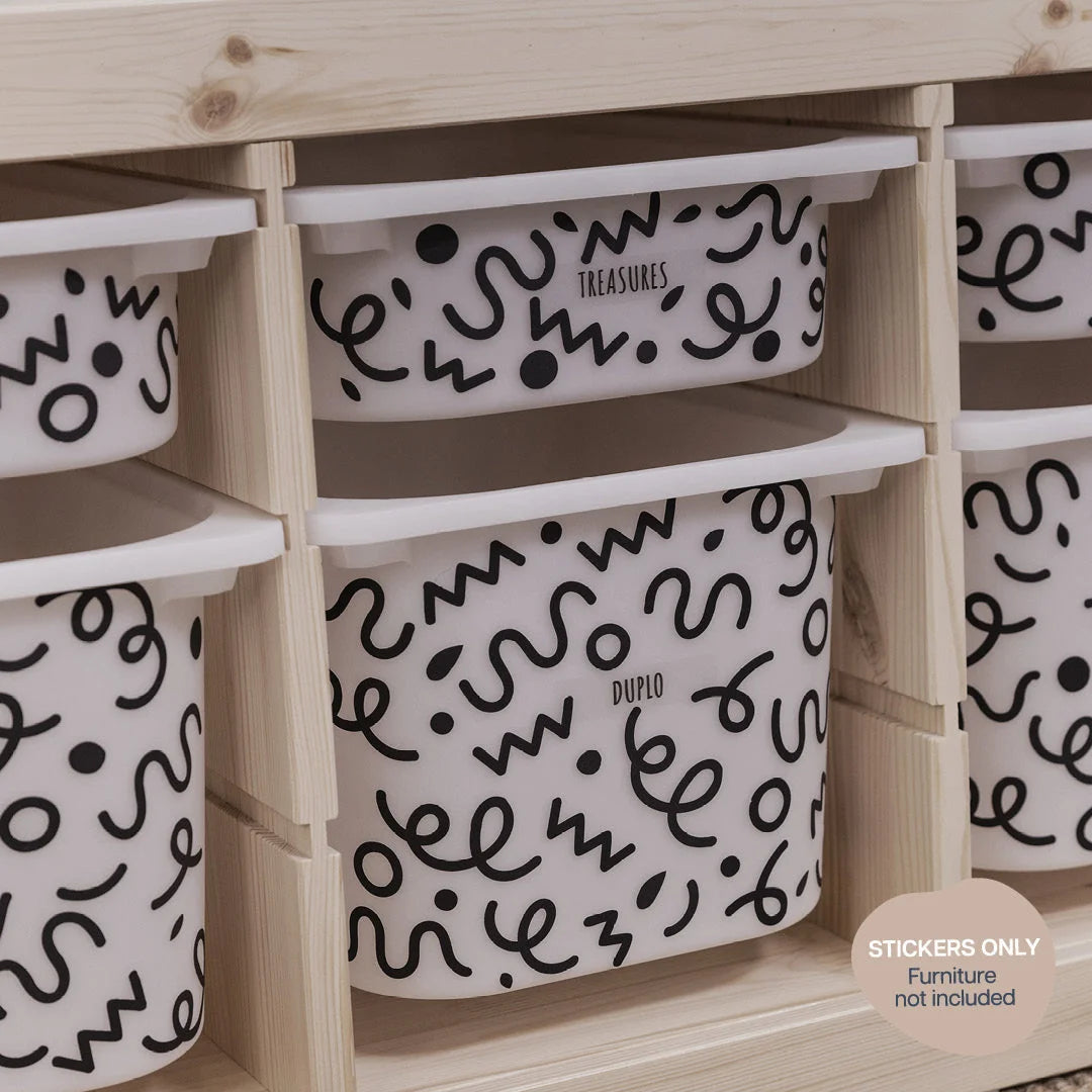 Squiggle Black - Storage Tub Decals - Organisational Tubs