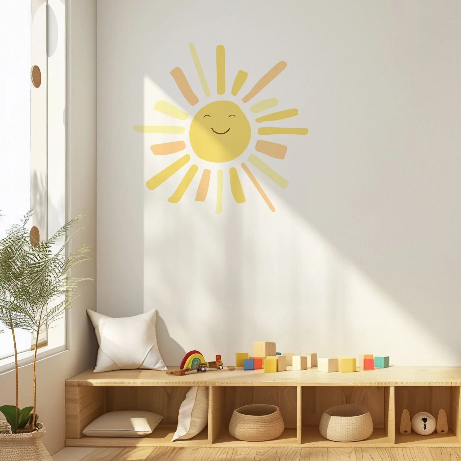 Sunny Face Long Ray Wall Decal - Decals - Rainbow Sun Clouds